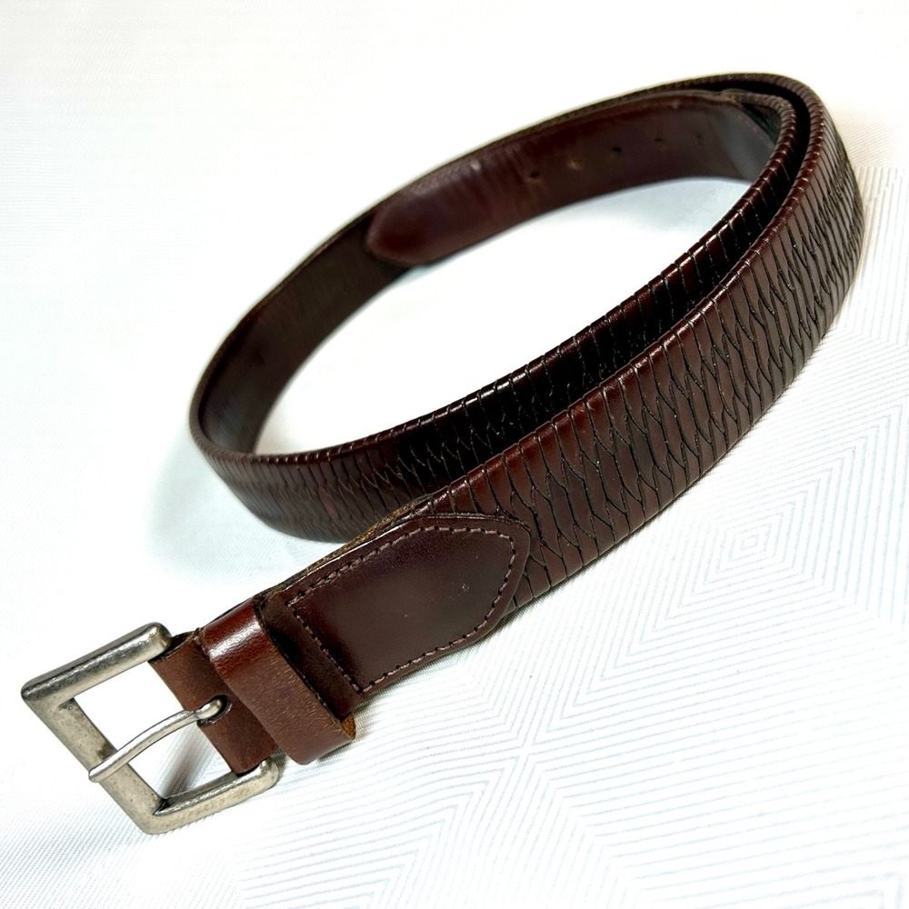 Coach Brown Genuine Leather Woven/Braided 1.25" Belt 38 Silver Buckle Turkey